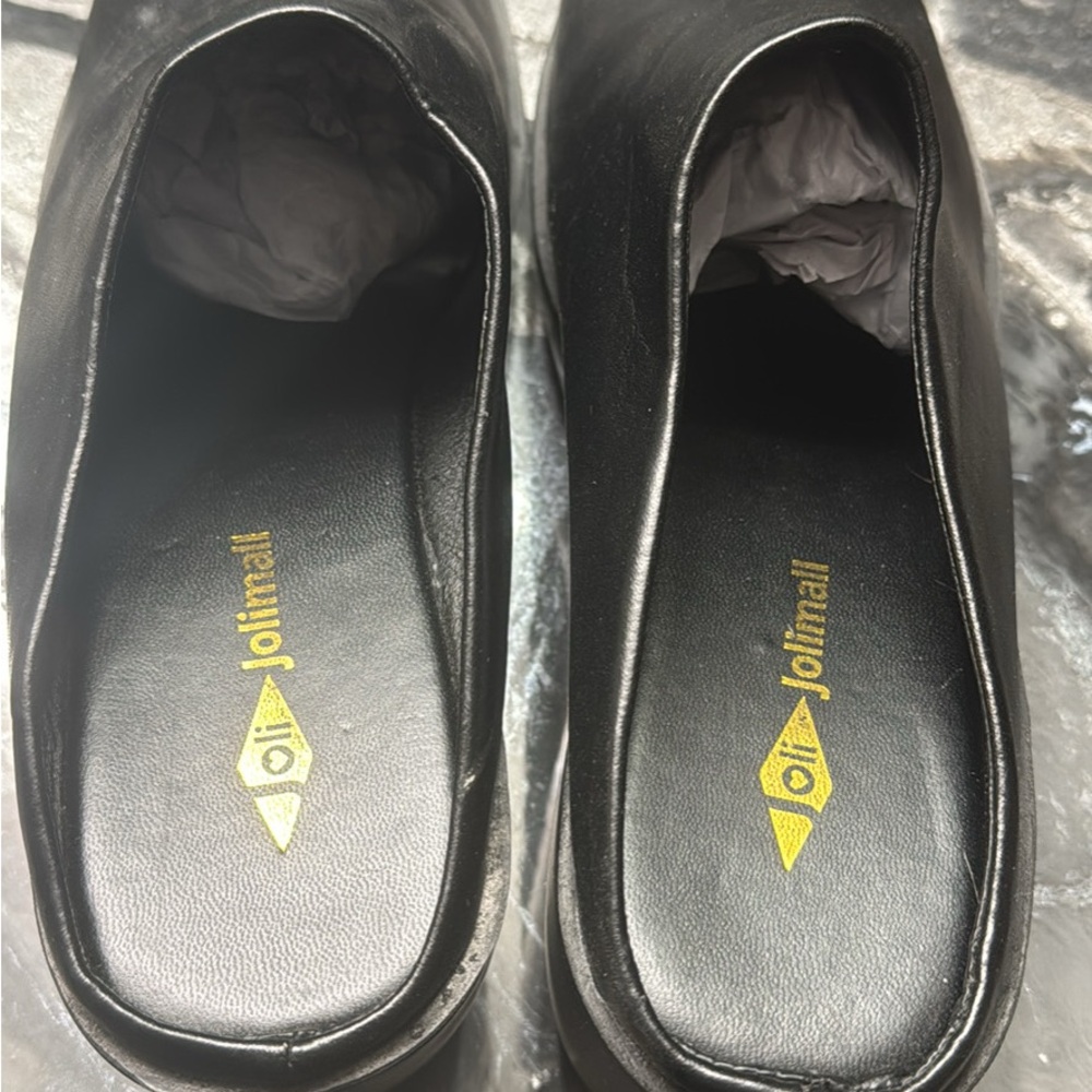 Black Leather Platform Mules